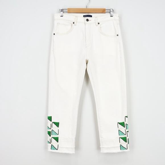 Levi's Made & Crafted Slim Crop Hand Beaded Straight Leg Jean In White Size 30 - Picture 1 of 10